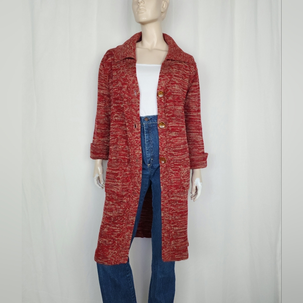 Vtg 70s Oleg Cassini space dye cardigan duster S-M